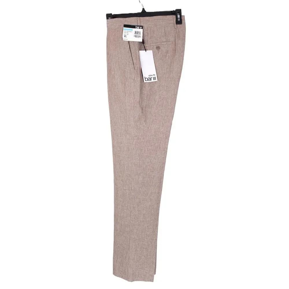 Bar III Mens Slim Fit 2 Piece Linen Suit 38L 31x32 Tan Pinstripe NWT